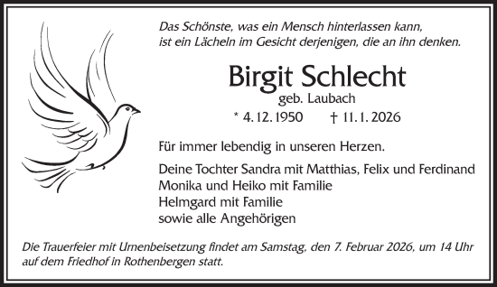 Traueranzeige von Birgit Schlecht von Gelnhäuser Neue Zeitung