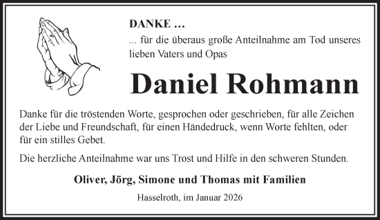Traueranzeige von Daniel Rohmann von Gelnhäuser Neue Zeitung