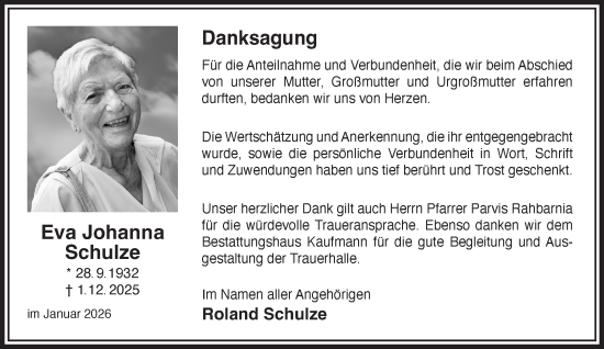 Traueranzeige von Eva Johanna Schulze von Gelnhäuser Neue Zeitung