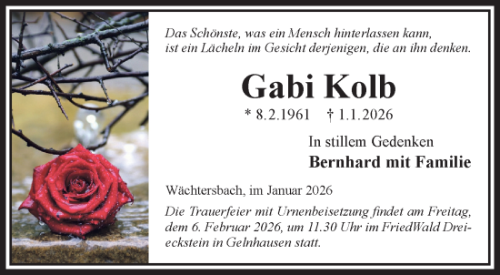 Traueranzeige von Gabi Kolb von Mittelhessen-Bote