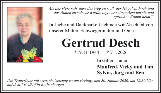 Traueranzeige von Gertrud Desch von Gelnhäuser Neue Zeitung