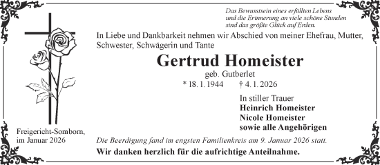 Traueranzeige von Gertrud Homeister von Gelnhäuser Neue Zeitung