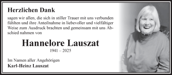 Traueranzeige von Hannelore Lauszat von Gelnhäuser Neue Zeitung