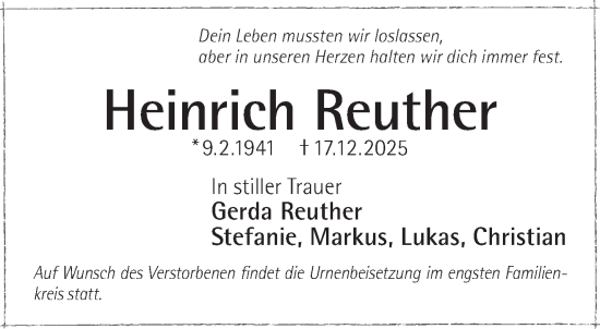Traueranzeige von Heinrich Reuther von Mittelhessen-Bote