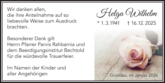 Traueranzeige von Helga Wilhelm von Mittelhessen-Bote