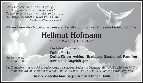 Traueranzeige von Hellmut Hofmann von Mittelhessen-Bote