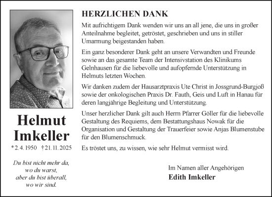 Traueranzeige von Helmut Imkeller von Mittelhessen-Bote