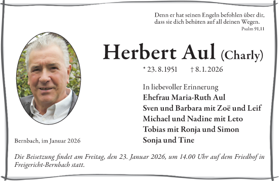 Traueranzeige von Herbert Aul von Gelnhäuser Neue Zeitung