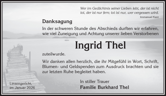 Traueranzeige von Ingrid Thel von Gelnhäuser Neue Zeitung