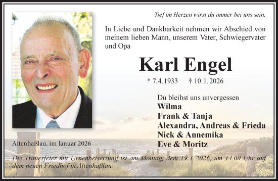 Traueranzeige von Karl Engel von Gelnhäuser Neue Zeitung