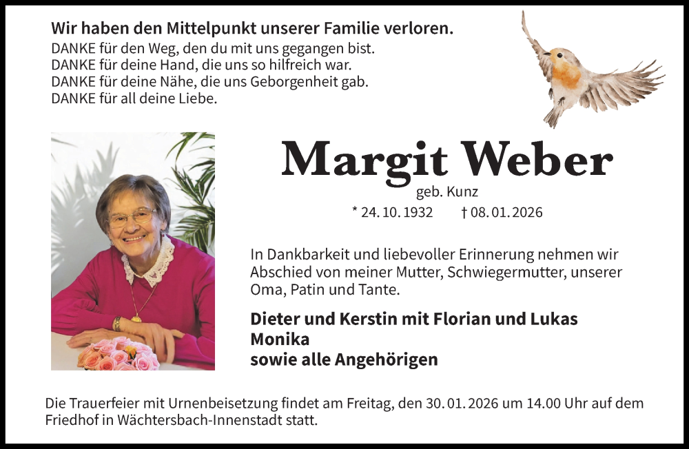  Traueranzeige für Margit Weber vom 24.01.2026 aus Mittelhessen-Bote