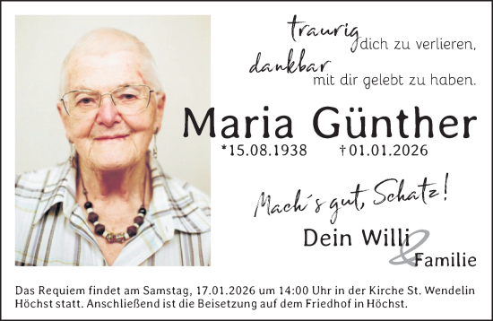 Traueranzeige von Maria Günther von Gelnhäuser Neue Zeitung