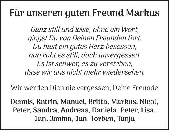 Traueranzeige von Markus  von Mittelhessen-Bote