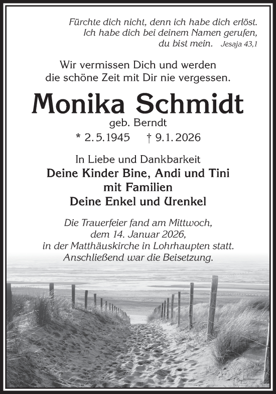 Traueranzeige von Monika Schmidt von Mittelhessen-Bote