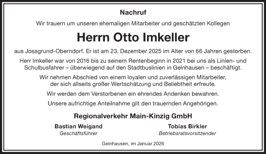Traueranzeige von Otto Imkeller von Gelnhäuser Neue Zeitung