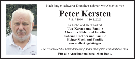 Traueranzeige von Peter Kersten von Gelnhäuser Neue Zeitung