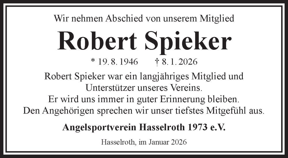  Traueranzeige für Robert Spieker vom 24.01.2026 aus Gelnhäuser Neue Zeitung