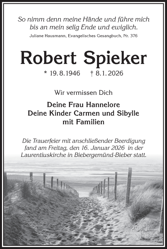  Traueranzeige für Robert Spieker vom 17.01.2026 aus Mittelhessen-Bote