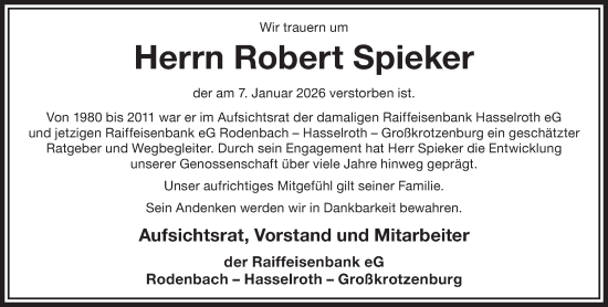 Traueranzeige von Robert Spieker von Gelnhäuser Neue Zeitung