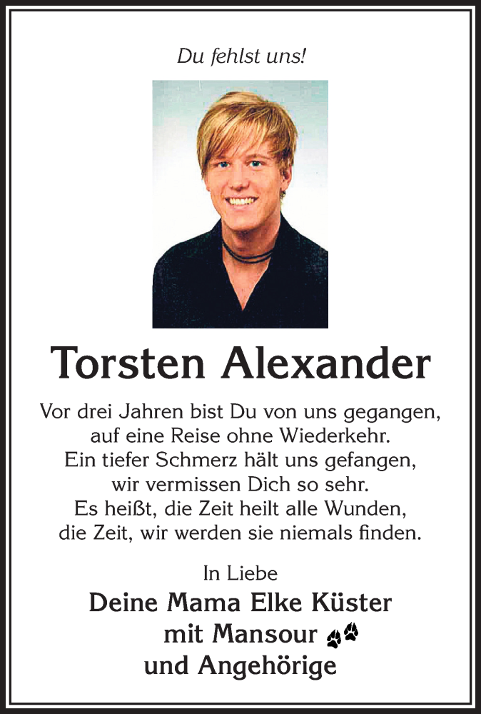  Traueranzeige für Torsten Alexander vom 24.01.2026 aus Gelnhäuser Neue Zeitung