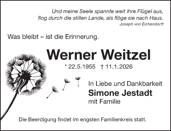 Traueranzeige von Werner Weitzel von Gelnhäuser Neue Zeitung