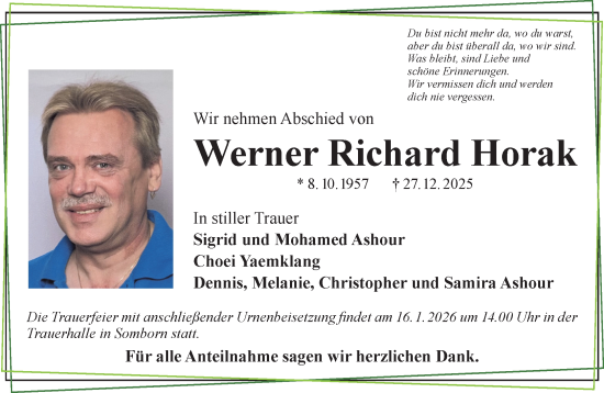 Traueranzeige von Werner Richard Horak von Gelnhäuser Neue Zeitung