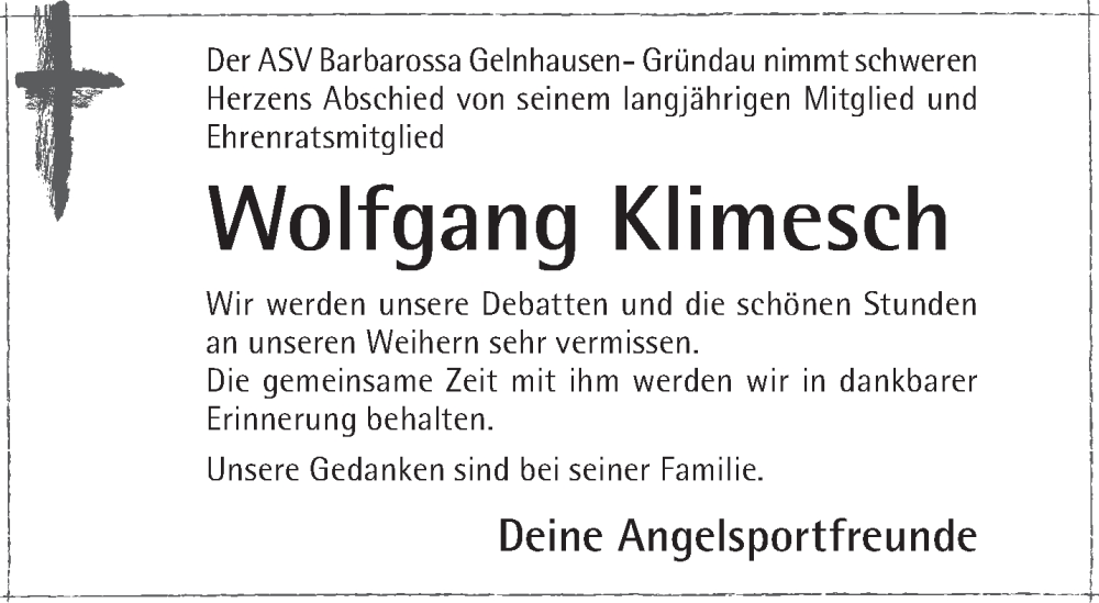  Traueranzeige für Wolfgang Klimesch vom 17.01.2026 aus Gelnhäuser Neue Zeitung