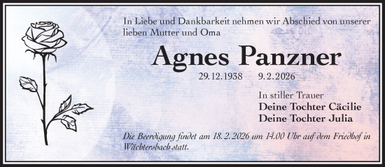 Traueranzeige von Agnes Panzner von Gelnhäuser Neue Zeitung