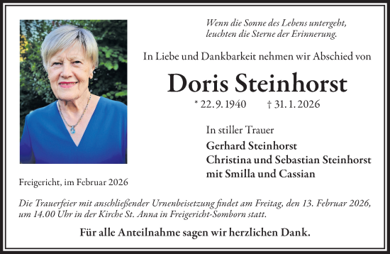 Traueranzeige von Doris Steinhorst von Mittelhessen-Bote