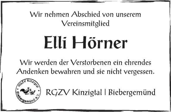 Traueranzeige von Elli Hörner von Gelnhäuser Neue Zeitung