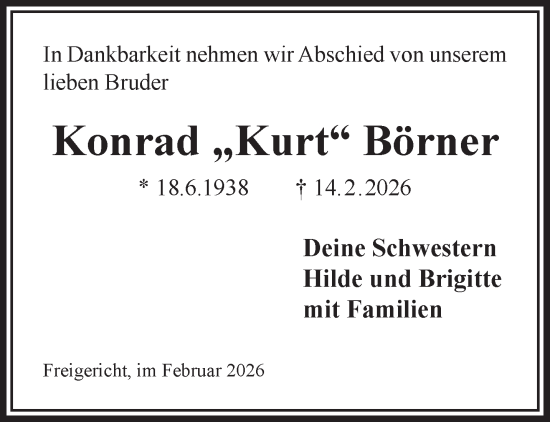 Traueranzeige von Konrad Börner von Gelnhäuser Neue Zeitung