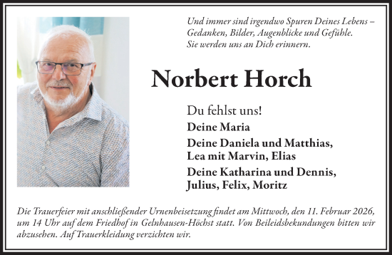 Traueranzeige von Norbert Horch von Gelnhäuser Neue Zeitung