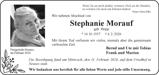 Traueranzeige von Stephanie Morauf von Mittelhessen-Bote